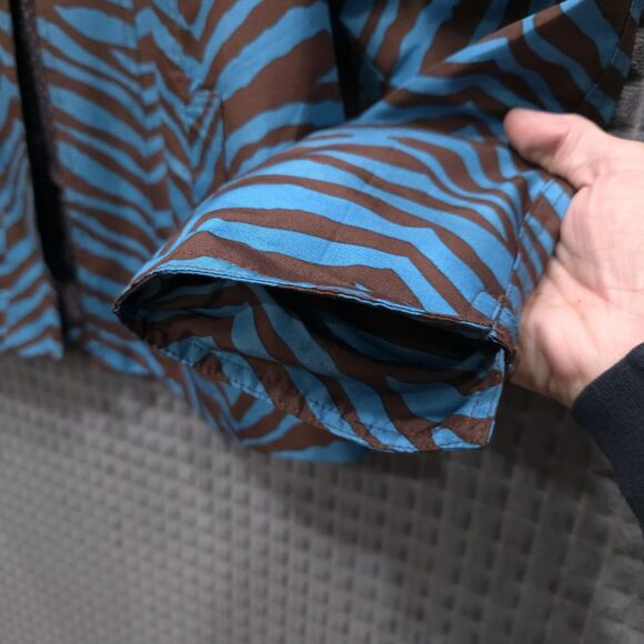 Blue Brown Zebra Silk Jacket Lg Y2K Open Blazer Glam Preppy Boho Chic Statement - Picture 7 of 14